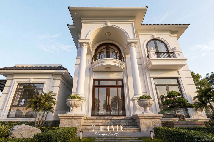 Mẫu biệt thự 2 tầng 4 phòng ngủ tân cổ điển mái nhật 126m2 (9x14m) BT2460