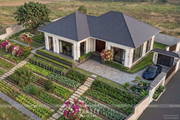 Mẫu thiết kế nhà 1 tầng hiện đại mái nhật chữ L 4 phòng ngủ 18x13m NP2365