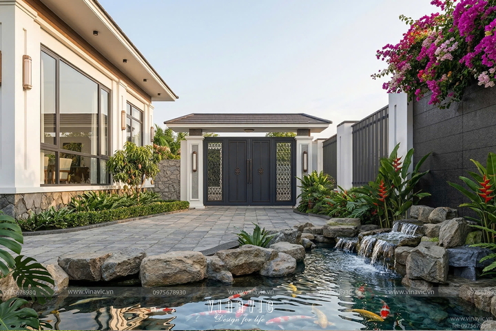 Mẫu thiết kế nhà 1 tầng hiện đại mái nhật chữ L 4 phòng ngủ 18x13m NP2365