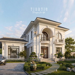 Mẫu biệt thự 2 tầng 4 phòng ngủ tân cổ điển mái nhật 126m2 (9x14m) BT2460