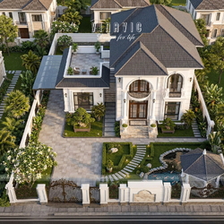 Mẫu biệt thự 2 tầng 4 phòng ngủ tân cổ điển mái nhật 126m2 (9x14m) BT2460