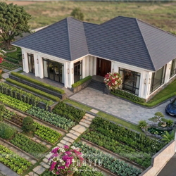 Mẫu thiết kế nhà 1 tầng hiện đại mái nhật chữ L 4 phòng ngủ 18x13m NP2365