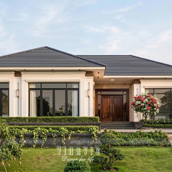Mẫu thiết kế nhà 1 tầng hiện đại mái nhật chữ L 4 phòng ngủ 18x13m NP2365