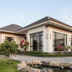 Mẫu thiết kế nhà 1 tầng hiện đại mái nhật chữ L 4 phòng ngủ 18x13m NP2365