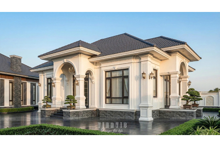 Mẫu thiết kế biệt thự 1 tầng 3 phòng ngủ Tân Cổ Điển 14x9m BT2461