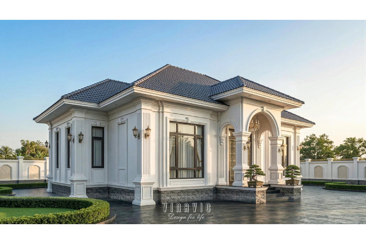 Mẫu thiết kế biệt thự 1 tầng 3 phòng ngủ Tân Cổ Điển 14x9m BT2461