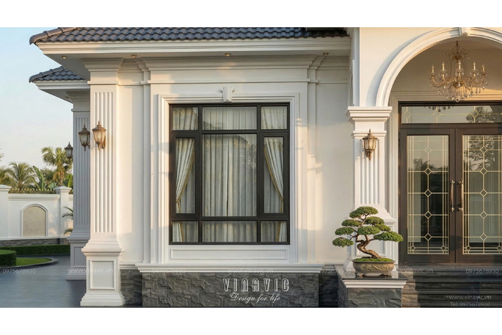 Mẫu thiết kế biệt thự 1 tầng 3 phòng ngủ Tân Cổ Điển 14x9m BT2461