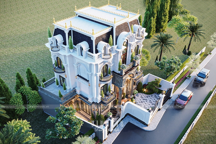 Thiết kế kiến trúc biệt thự 4 tầng tân cổ điển 14x9m BT2462