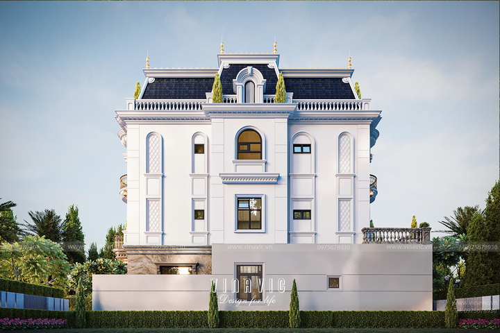 Thiết kế kiến trúc biệt thự 4 tầng tân cổ điển 14x9m BT2462