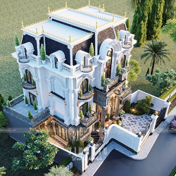 Thiết kế kiến trúc biệt thự 4 tầng tân cổ điển 14x9m BT2462