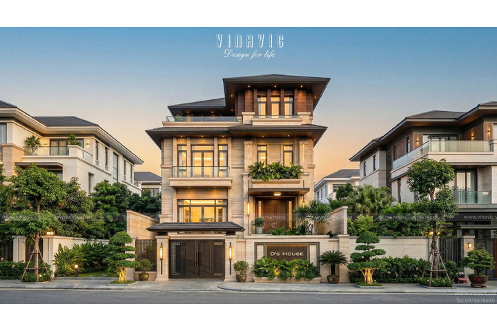 Mẫu biệt thự 4 tầng hiện đại mái nhật 5 phòng ngủ 12x15m BT2463