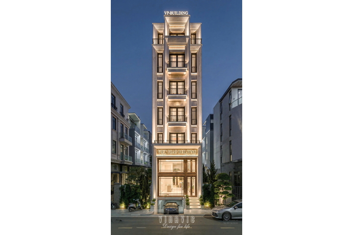 Mẫu thiết kế tòa nhà văn phòng & nhà ở hiện đại 6 tầng 1 tum 6x23m NP2367