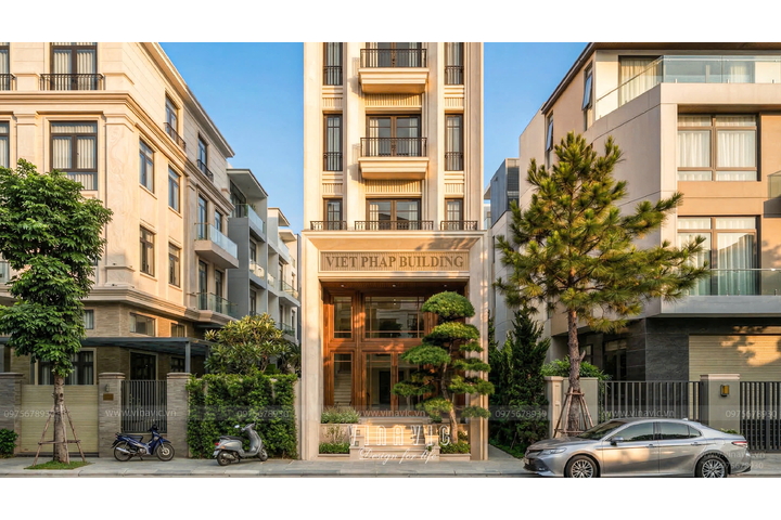 Mẫu thiết kế tòa nhà văn phòng & nhà ở hiện đại 6 tầng 1 tum 6x23m NP2367