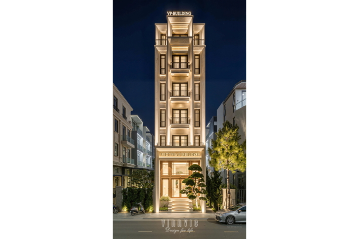 Mẫu thiết kế tòa nhà văn phòng & nhà ở hiện đại 6 tầng 1 tum 6x23m NP2367