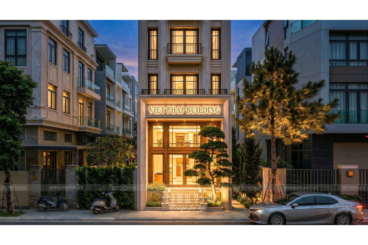 Mẫu thiết kế tòa nhà văn phòng & nhà ở hiện đại 6 tầng 1 tum 6x23m NP2367