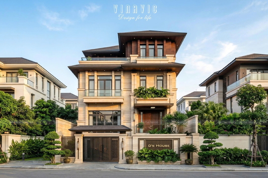 Mẫu biệt thự 4 tầng hiện đại mái nhật 5 phòng ngủ 12x15m BT2463