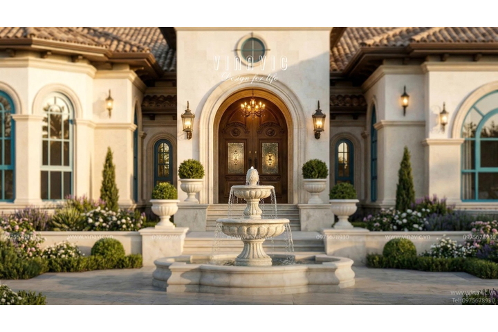 Mẫu nhà biệt thự vườn 1 tầng đẹp 330m2 kiểu Địa Trung Hải BT2468