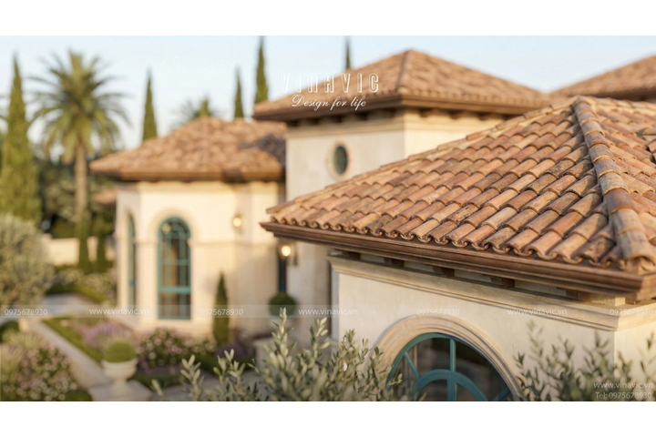 Mẫu nhà biệt thự vườn 1 tầng đẹp 330m2 kiểu Địa Trung Hải BT2468