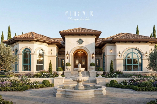 Mẫu nhà biệt thự vườn 1 tầng đẹp 330m2 kiểu Địa Trung Hải BT2468