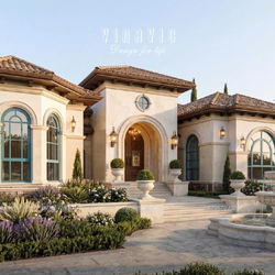 Mẫu nhà biệt thự vườn 1 tầng đẹp 330m2 kiểu Địa Trung Hải BT2468