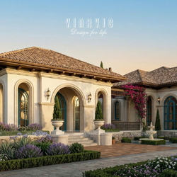 Mẫu nhà biệt thự vườn 1 tầng đẹp 330m2 kiểu Địa Trung Hải BT2468