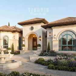 Mẫu nhà biệt thự vườn 1 tầng đẹp 330m2 kiểu Địa Trung Hải BT2468