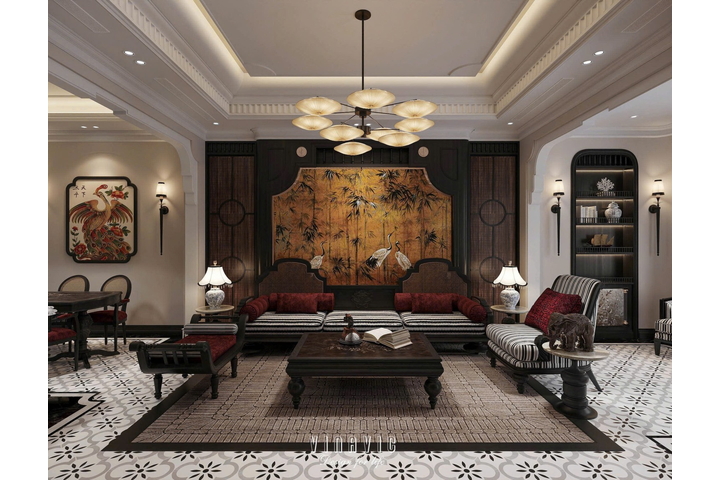 Nội thất nhà phố Indochine 4 tầng 1 tum 5x20m (CĐT Mr Trung - Nam Định) NT2370