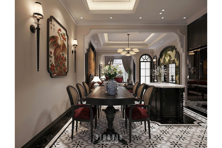 Nội thất nhà phố Indochine 4 tầng 1 tum 5x20m (CĐT Mr Trung - Nam Định) NT2370