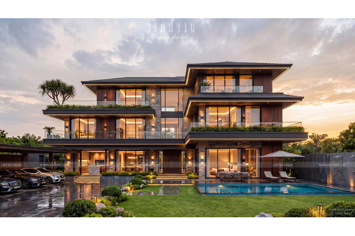 Biệt thự 3 tầng hiện đại 13x25m có hồ bơi sang trọng Huy’s Villa BT2470