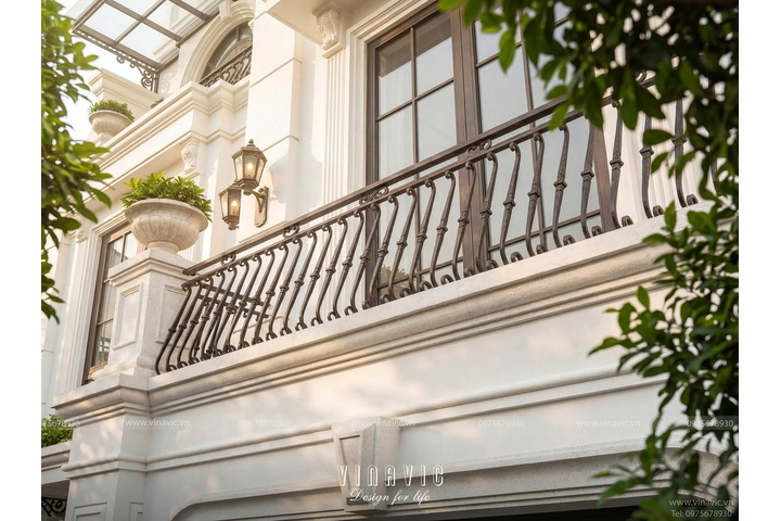 Thiết kế biệt thự phố tân cổ điển 3 tầng 1 áp mái 9x13m (117m2) BT2476
