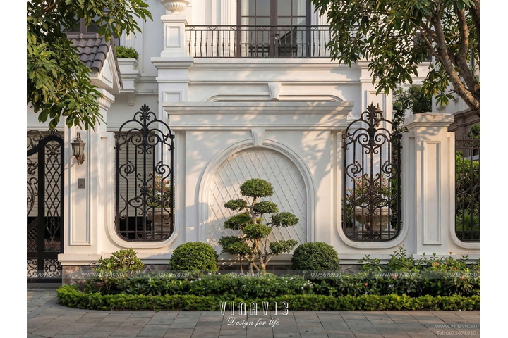 Thiết kế biệt thự phố tân cổ điển 3 tầng 1 áp mái 9x13m (117m2) BT2476