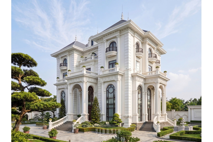 Mẫu biệt thự tân cổ điển 4 tầng kiểu Pháp có tầng hầm (25x14m) 350m2 Chung's Villa BT2479