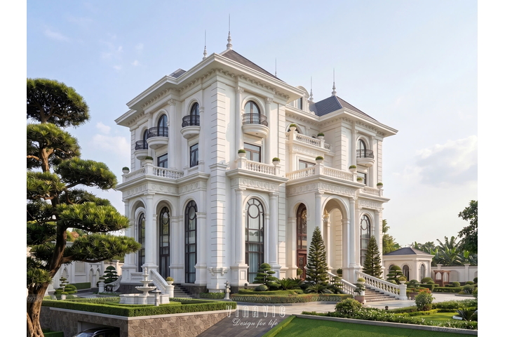 Mẫu biệt thự tân cổ điển 4 tầng kiểu Pháp có tầng hầm (25x14m) 350m2 Chung's Villa BT2479