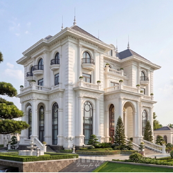 Mẫu biệt thự tân cổ điển 4 tầng kiểu Pháp có tầng hầm (25x14m) 350m2 Chung's Villa BT2479