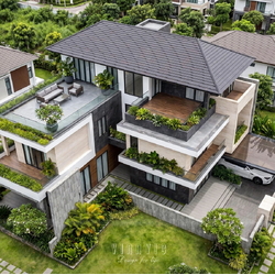 Biệt thự 3 tầng hiện đại chữ L mái Nhật (20x24m) 480m2 BT2483