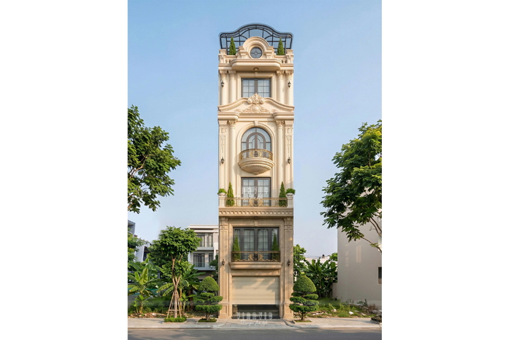 Mẫu thiết kế nhà phố kết hợp kinh doanh 5 tầng 1 tum (5x15m) 75m2 NP2369