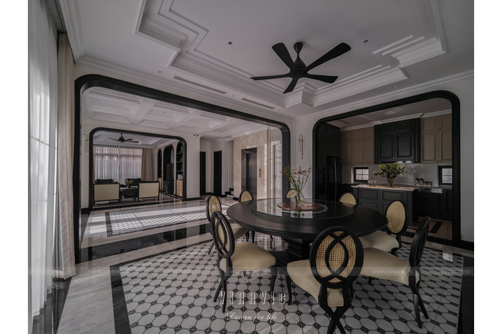 Ảnh thực tế hoàn thiện thi công kiến trúc và nội thất biệt thự Địa Trung Hải 3 tầng TCBT2258