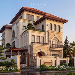Thiết kế biệt thự Địa Trung Hải 3 tầng 1 tum 14x15m (210m2) BT2492