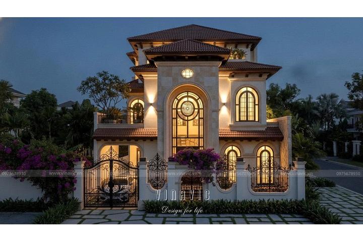 Thiết kế biệt thự Địa Trung Hải 3 tầng 20x12m (240m2) BT2494