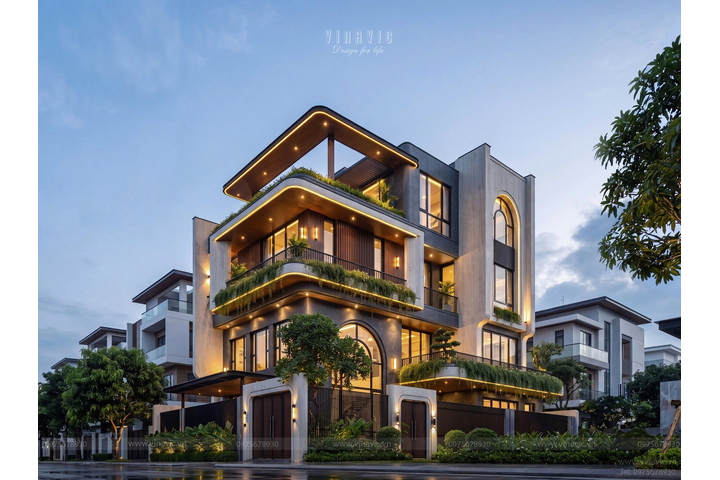 Thiết kế biệt thự hiện đại 4 tầng 247m2 (19x13m) BT2498