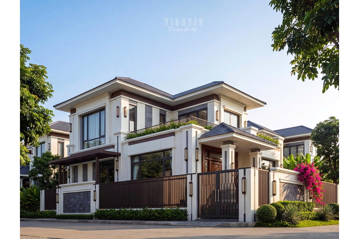Mẫu nhà phố hiện đại 2 tầng mái Nhật 18x10m NP2371