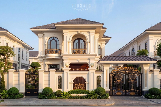 Thiết kế nhà phố Tân cổ điển 2 tầng 9x14m (126m2) NP2372