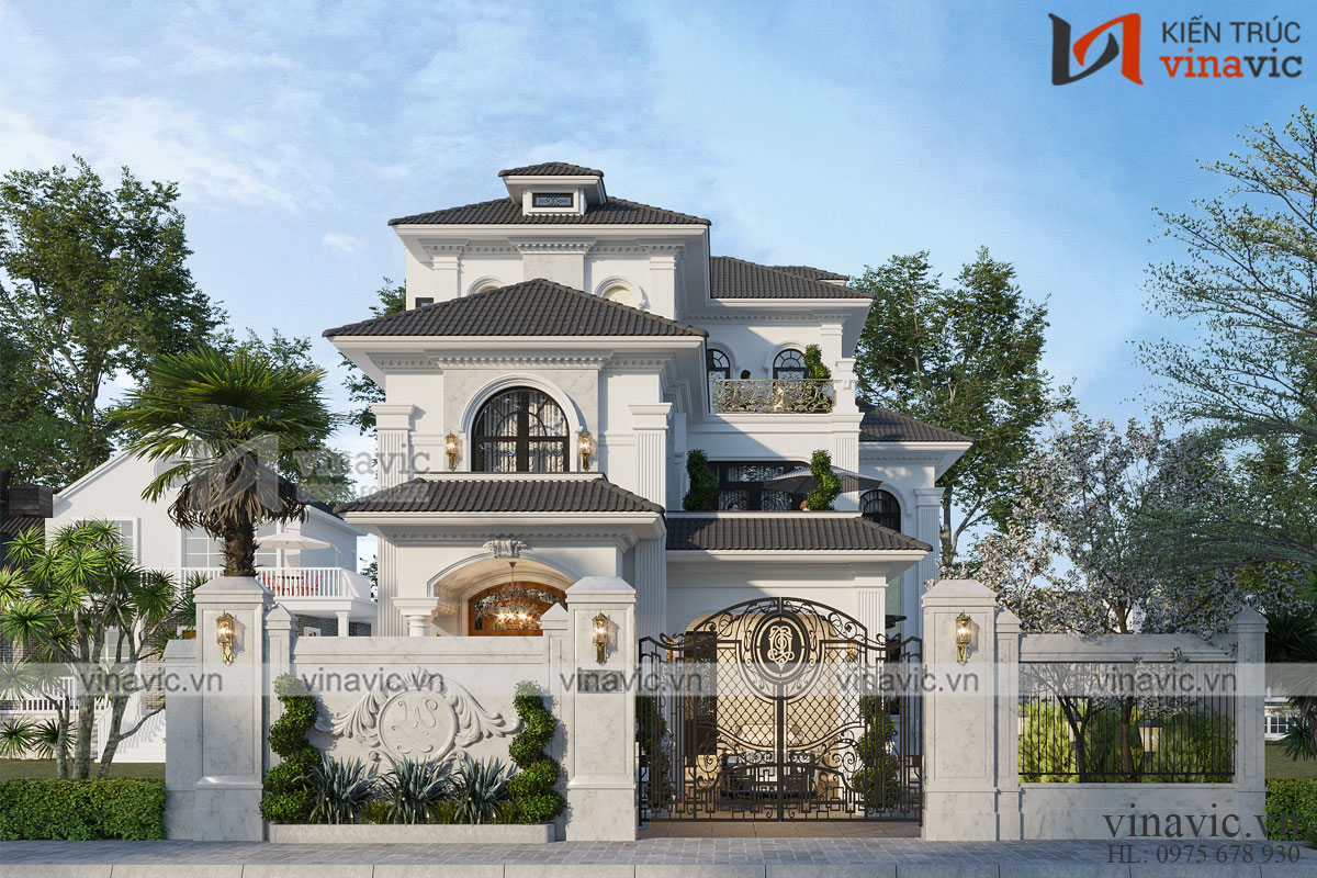 Nhà hình chữ nhật 3 tầng 365m2 phong cách tân cổ điển bt2111 Nhà hình chữ nhật 3 tầng 365m2 phong cách tân cổ điển bt2111