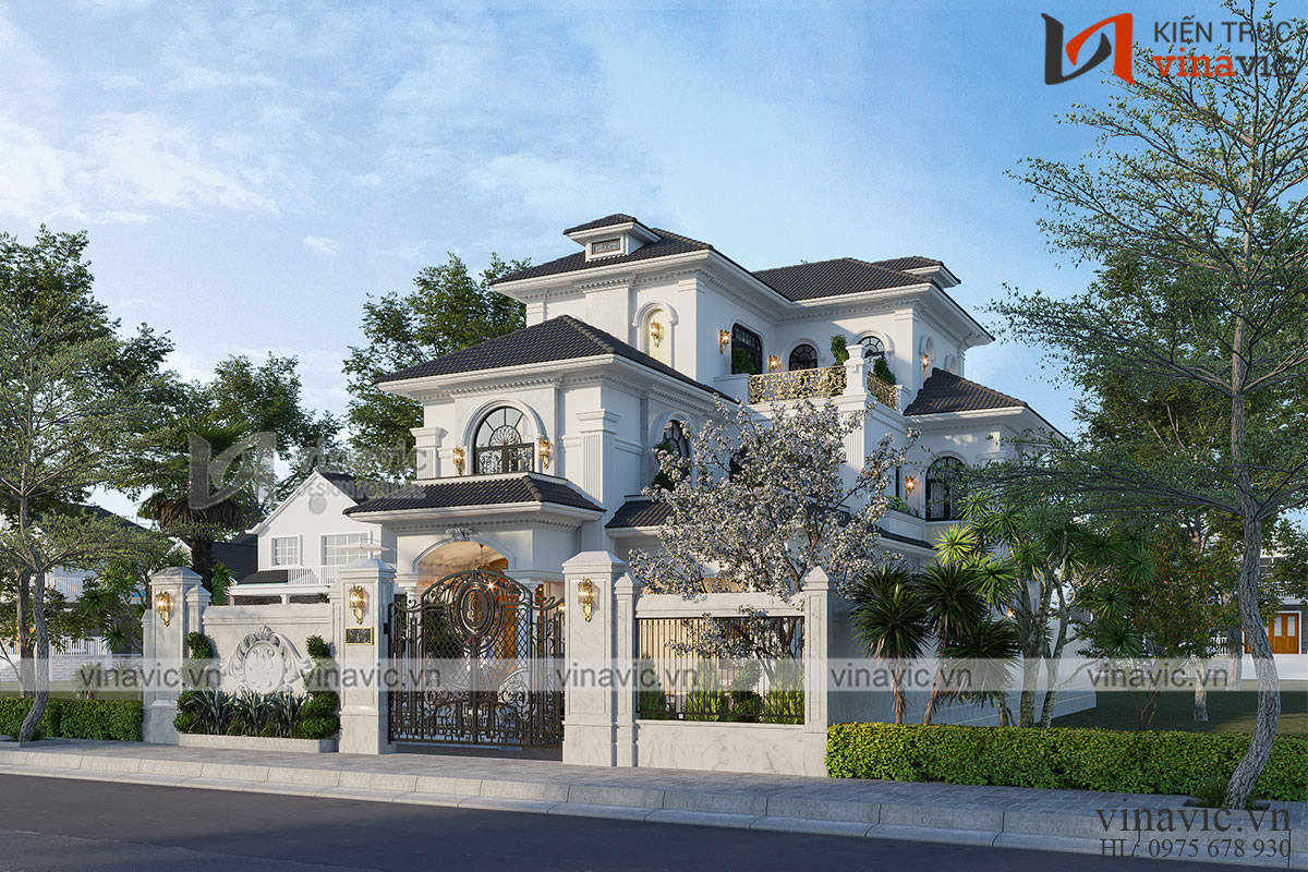 Nhà hình chữ nhật 3 tầng 365m2 phong cách tân cổ điển bt2111 Nhà hình chữ nhật 3 tầng 365m2 phong cách tân cổ điển bt2111