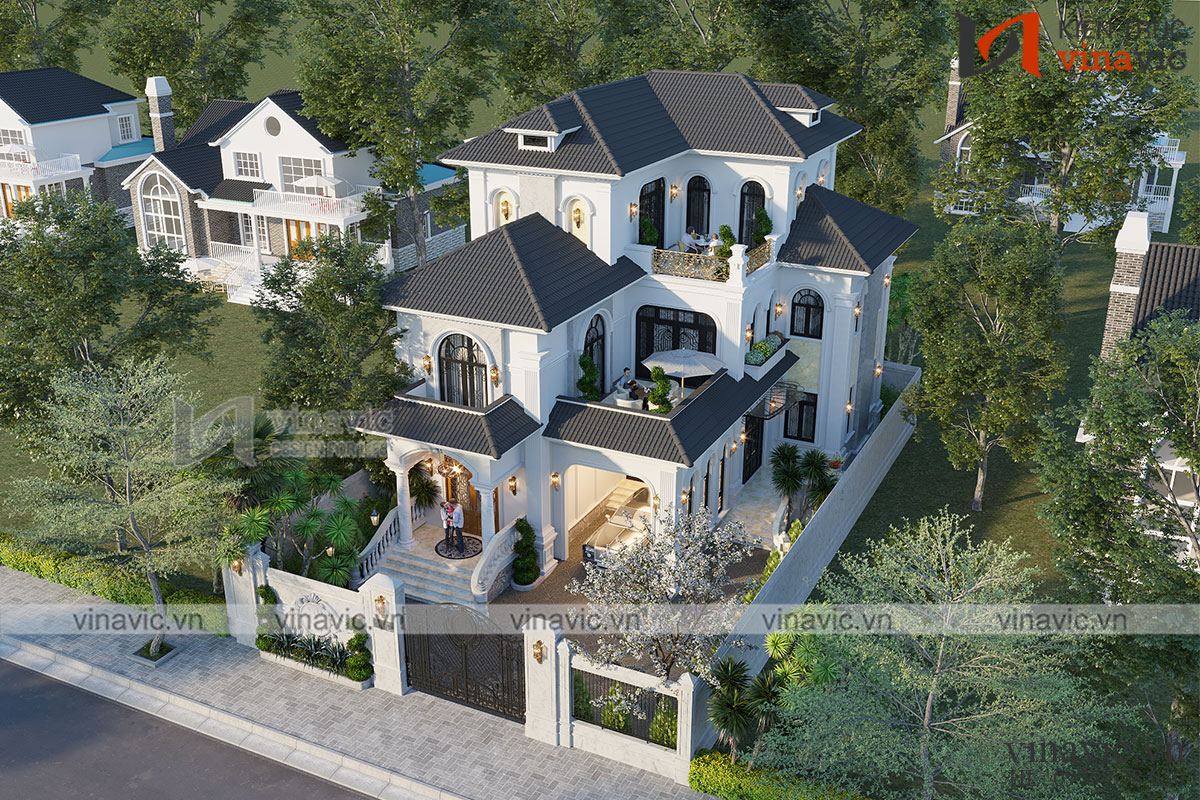 Nhà hình chữ nhật 3 tầng 365m2 phong cách tân cổ điển bt2111 Nhà hình chữ nhật 3 tầng 365m2 phong cách tân cổ điển bt2111