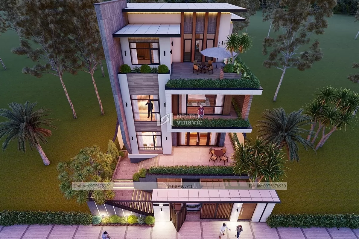 Mẫu nhà hiện đại 3 tầng 1 tum BT2117