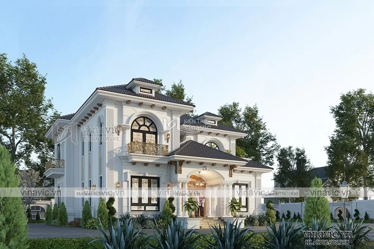 mẫu nhà vườn 2 tầng tân cổ điển mái nhật bt2122