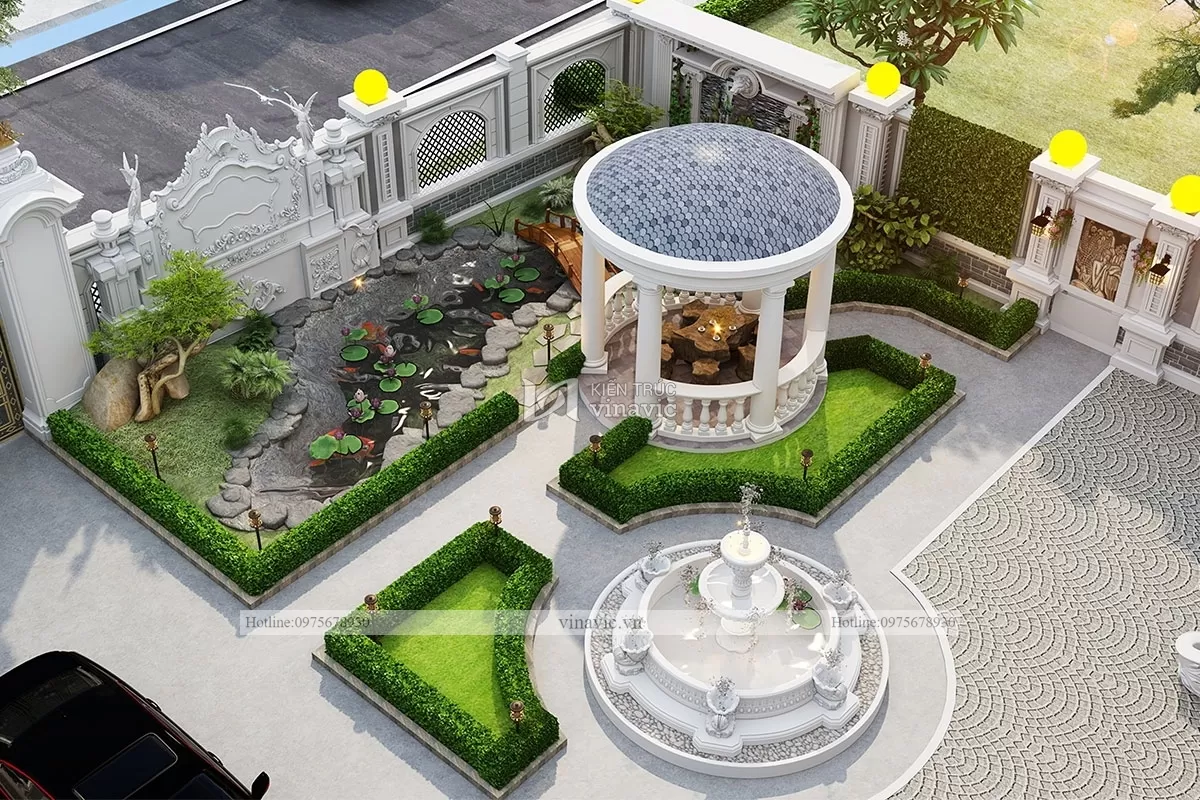 Thiết kế biệt thự vuông 2 tầng cổ điển ở Hòa Bình 