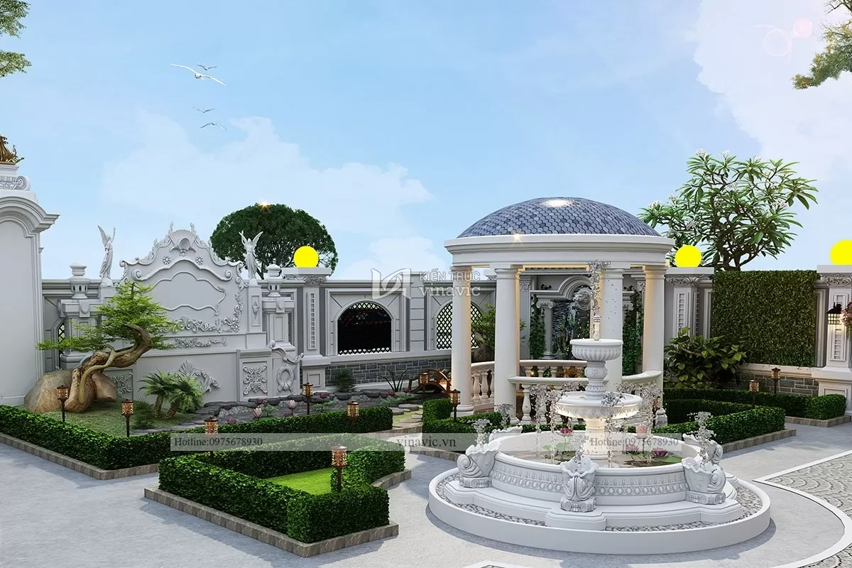 Thiết kế biệt thự vuông 2 tầng cổ điển ở Hòa Bình 