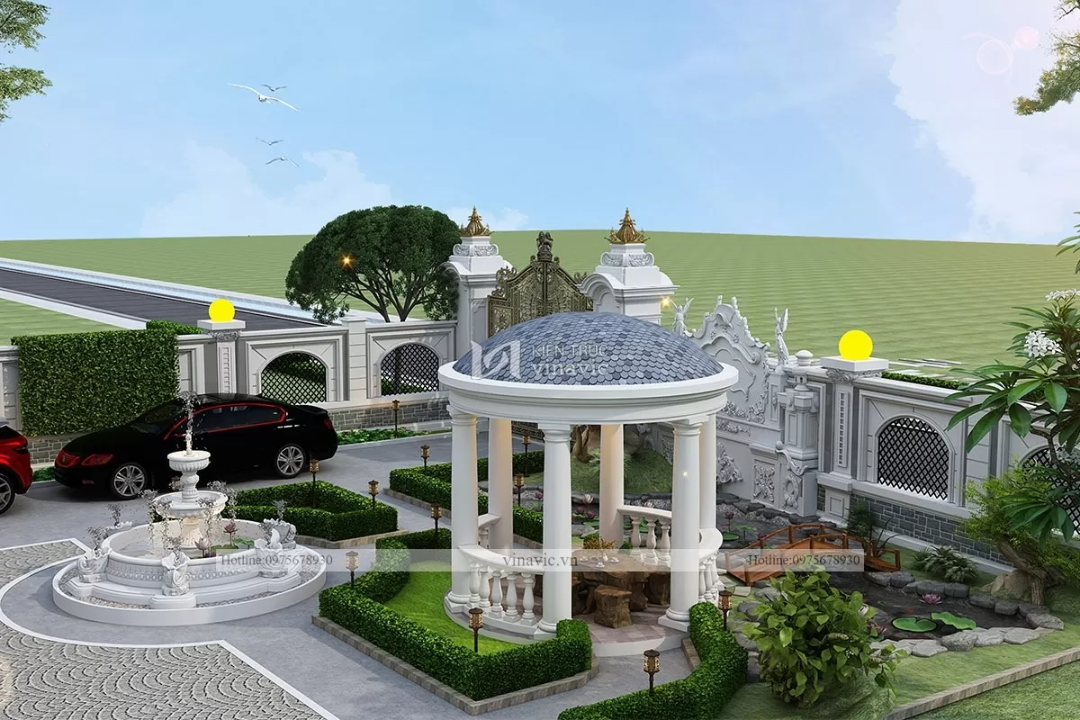 Thiết kế biệt thự vuông 2 tầng cổ điển ở Hòa Bình 